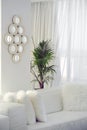 White room with sofa. Sofa in lounge for relaxation. White Concept Living Room Interior Royalty Free Stock Photo