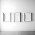 White room with three frames on the wall