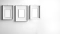 White room with three frames on the wall. Minimalist painting