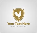 White rooster on a golden shield. Ready logo