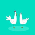 White rooster and hen couple on a blue background with heart, funny illustration Royalty Free Stock Photo