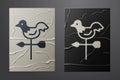 White Rooster weather vane icon isolated on crumpled paper background. Weathercock sign. Windvane rooster. Paper art style. Vector