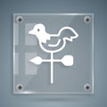 White Rooster weather vane icon isolated on grey background. Weathercock sign. Windvane rooster. Square glass panels