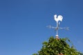 White rooster weather vane show the wind direction on blue sky Royalty Free Stock Photo