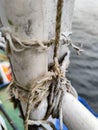 white rope with a binding fiber that binds on the boat 33