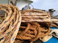 white rope with a binding fiber that binds on the boat 21