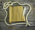 White rope frame with scroll and quill Royalty Free Stock Photo