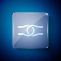 White Rope tied in a knot icon isolated on blue background. Square glass panels. Vector