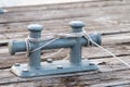 White rope on wooden deck view from above Royalty Free Stock Photo