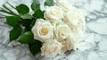 White Rose Bouquet on Marble - Funeral or Cemetery Remembrance Tribute