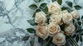 White Rose Bouquet on Marble - Funeral Floral Tribute or Cemetery Remembrance Concept