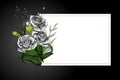 Rose flower bouquet on white frame with black border strict postcard template