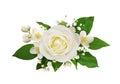 White rose, jasmine (Philadelphus) and gypsophila flowers in a floral arrangement isolated