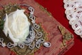 White Rose on Antique Book With Crystal Rhinestone Necklace Royalty Free Stock Photo