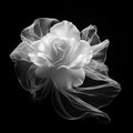 white rose with transparent white veil on black background