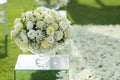 White rose flowers bouquet decoration setup on wedding ceremony