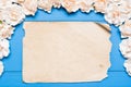 White roses frame and vintage paper sheet with space for text ov Royalty Free Stock Photo