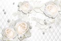 White roses, pearls on white abstract background. Royalty Free Stock Photo