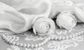 Elegant White Roses and Pearls on Lace Royalty Free Stock Photo