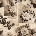 White roses seamless pattern. Beautiful vintage floral rose tile. Wallpaper with white flower in old antique style. AI Royalty Free Stock Photo