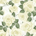 White roses seamless pattern. Beautiful vintage floral rose tile. Wallpaper with white flower in old antique style. AI Royalty Free Stock Photo