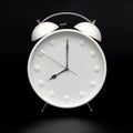 White round analog wall clock isolated on black background, its eight oclock