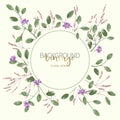 White round banner and floral bouquets with exotic small flowers and tropical leaves Royalty Free Stock Photo