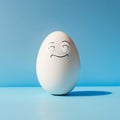 A white round Easter egg with a smiling happy face, eyes and mouth. Generative AI, generative artificial intelligence