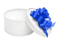 White round empty gift box with blue bow