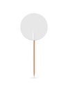 White round flag on wooden toothpick. Round paper topper for cake or other food isolated on white background. Blank