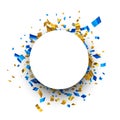White round frame with blue and yellow confetti