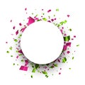 White round frame with pink and green foil confetti Royalty Free Stock Photo