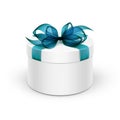 White Round Gift Box with Blue Ribbon and Bow