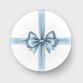 White Round Gift Box with Light Blue Bow