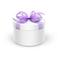 White Round Gift Box with Purple Ribbon and Bow Royalty Free Stock Photo