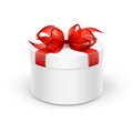 White Round Gift Box with Red Ribbon and Bow