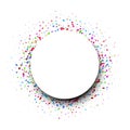White round holiday background with colorful confetti.