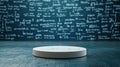 White round podium with blue wall full of mathematical formulas Royalty Free Stock Photo