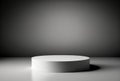 White round podium on gray background. Empty, simple podium for product presentation