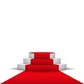 White round podium with the red carpet. Pedestal, round scene.