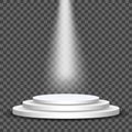 White round podium with spotlight isolated on transparent background. Festive event