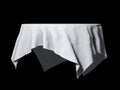White round table cloth mockup isolated on black. 3D illustration Royalty Free Stock Photo