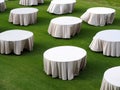 White Round table on green filed