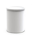 White Round Tin Can with Black Plastic Lid. Container for Coffee, Baby Food, Dry Milk, Sugar, Snacks, Candy or Tea Isolated. Royalty Free Stock Photo