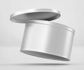 White Round Tin Can Mockup, Blank food Container, 3d Rendering isolated on light gray background Royalty Free Stock Photo