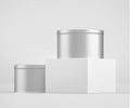 White Round Tin Can Mockup, Blank food Container, 3d Rendering isolated on light gray background Royalty Free Stock Photo