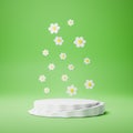 White Rounded Product Display Pedestal with Flowers on Green Background