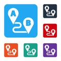 White Route location icon isolated on white background. Map pointer sign. Concept of path or road. GPS navigator. Set