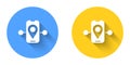 White Route location icon isolated with long shadow background. Train line path of train road route with start point GPS