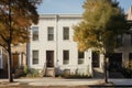 White Row Houses, Street Landscape, Brooklyn Architeture, Facades of American Houses Royalty Free Stock Photo